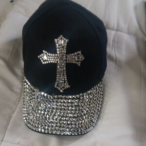 Black Crystal Cross Baseball Cap - Women's Hat